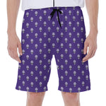 Purple Alien Face Pattern Print Men's Beach Shorts