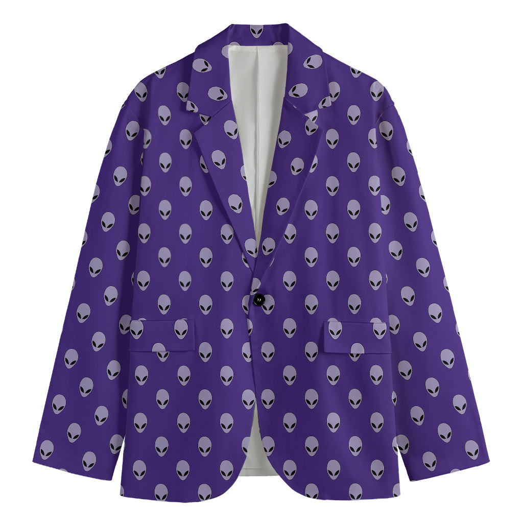 Purple Alien Face Pattern Print Men's Blazer