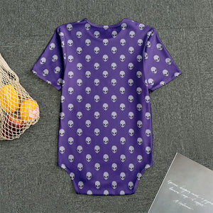 Purple Alien Face Pattern Print Men's Bodysuit