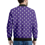 Purple Alien Face Pattern Print Men's Bomber Jacket