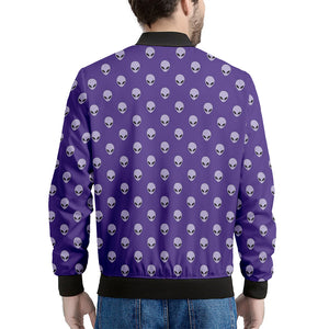 Purple Alien Face Pattern Print Men's Bomber Jacket