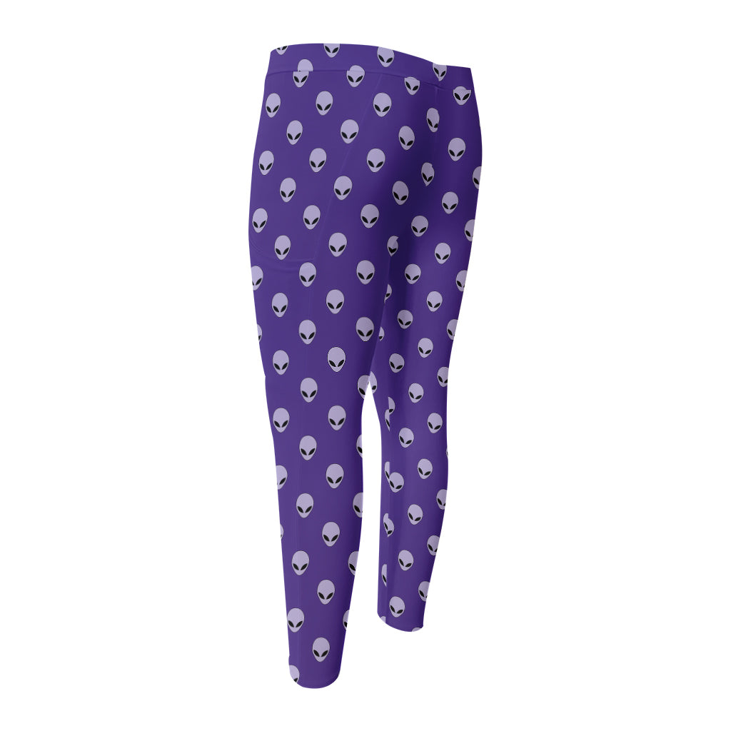 Purple Alien Face Pattern Print Men's Compression Pants