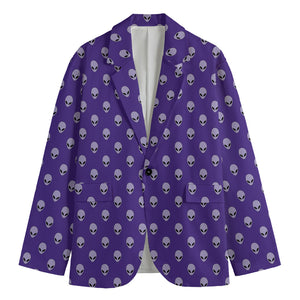 Purple Alien Face Pattern Print Men's Cotton Blazer