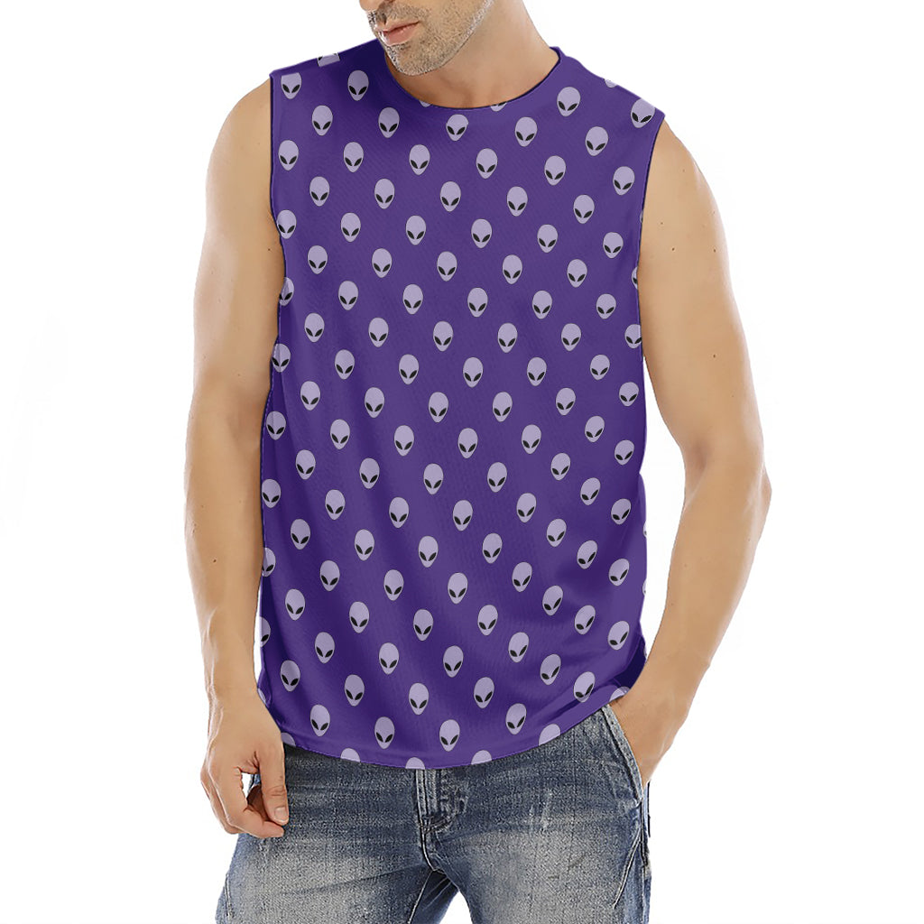 Purple Alien Face Pattern Print Men's Fitness Tank Top