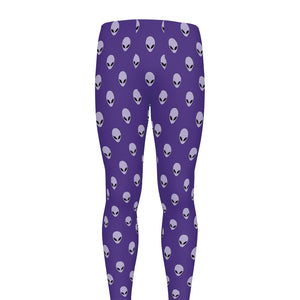 Purple Alien Face Pattern Print Men's leggings