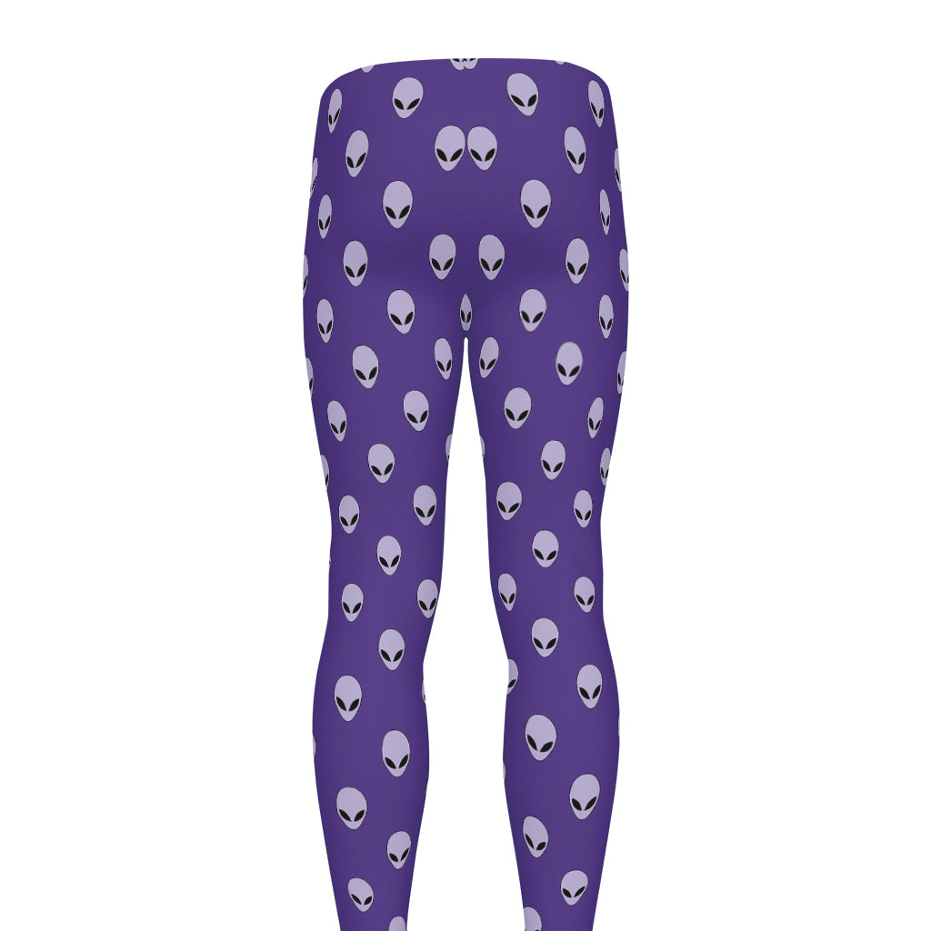 Purple Alien Face Pattern Print Men's leggings