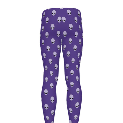 Purple Alien Face Pattern Print Men's leggings