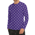 Purple Alien Face Pattern Print Men's Long Sleeve Rash Guard