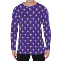 Purple Alien Face Pattern Print Men's Long Sleeve T-Shirt