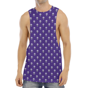 Purple Alien Face Pattern Print Men's Muscle Tank Top