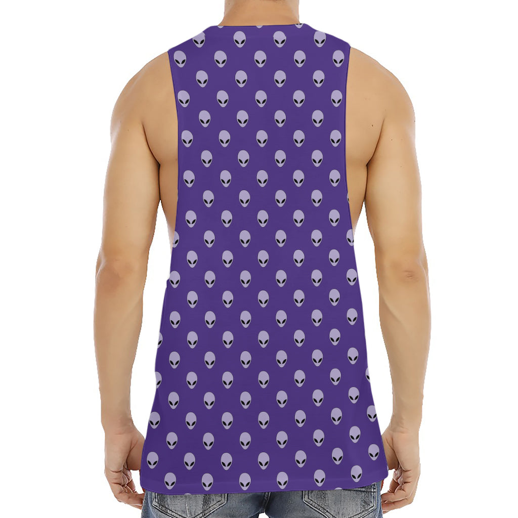 Purple Alien Face Pattern Print Men's Muscle Tank Top