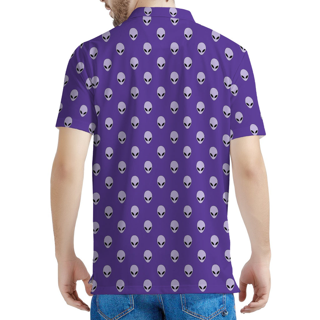 Purple Alien Face Pattern Print Men's Polo Shirt