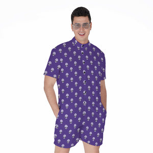 Purple Alien Face Pattern Print Men's Rompers