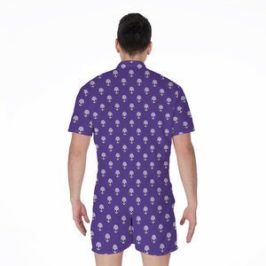 Purple Alien Face Pattern Print Men's Rompers