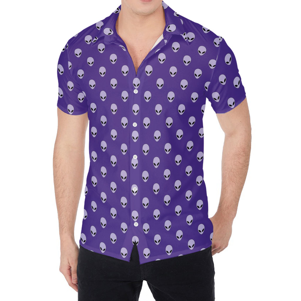 Purple Alien Face Pattern Print Men's Shirt