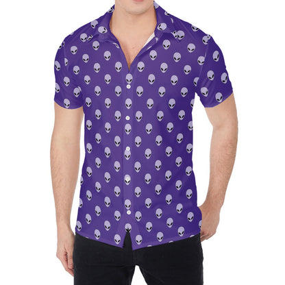Purple Alien Face Pattern Print Men's Shirt