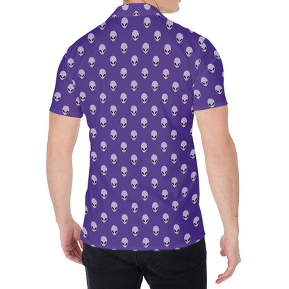 Purple Alien Face Pattern Print Men's Shirt