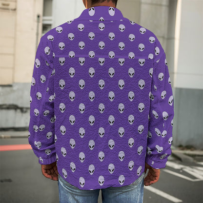 Purple Alien Face Pattern Print Men's Shirt Jacket