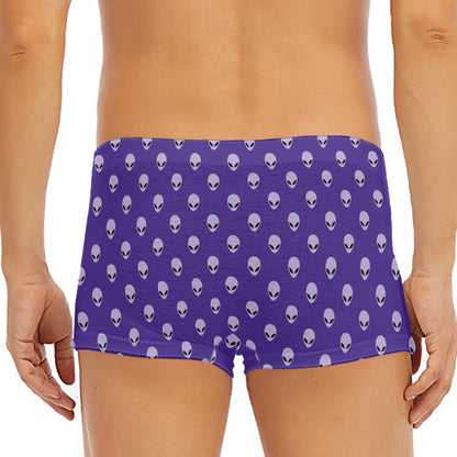 Purple Alien Face Pattern Print Men's Short Boxer Briefs