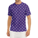 Purple Alien Face Pattern Print Men's Short Sleeve Rash Guard