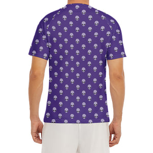 Purple Alien Face Pattern Print Men's Short Sleeve Rash Guard