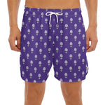 Purple Alien Face Pattern Print Men's Split Running Shorts