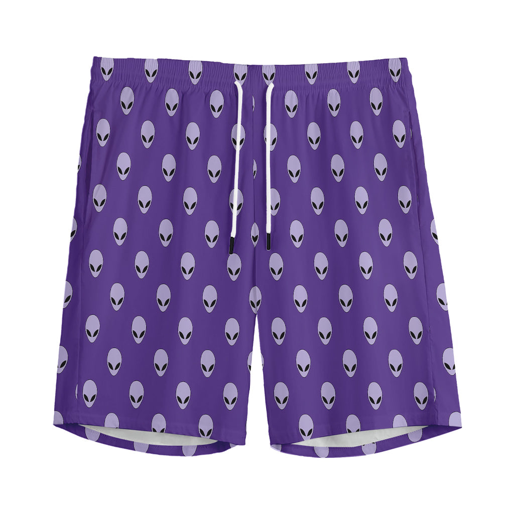 Purple Alien Face Pattern Print Men's Sports Shorts