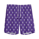 Purple Alien Face Pattern Print Men's Sports Shorts