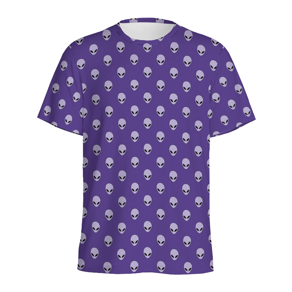 Purple Alien Face Pattern Print Men's Sports T-Shirt