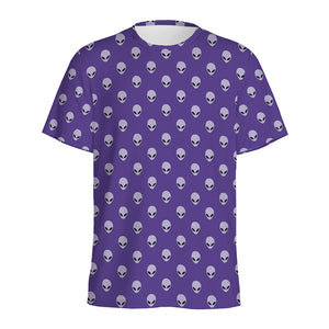 Purple Alien Face Pattern Print Men's Sports T-Shirt