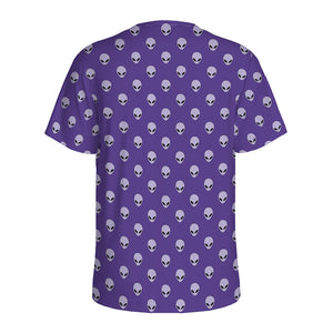 Purple Alien Face Pattern Print Men's Sports T-Shirt