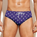 Purple Alien Face Pattern Print Men's Swim Briefs