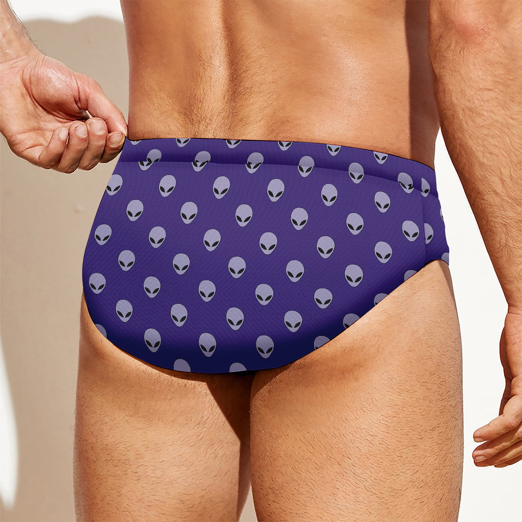 Purple Alien Face Pattern Print Men's Swim Briefs