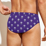 Purple Alien Face Pattern Print Men's Swim Briefs