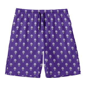 Purple Alien Face Pattern Print Men's Swim Trunks