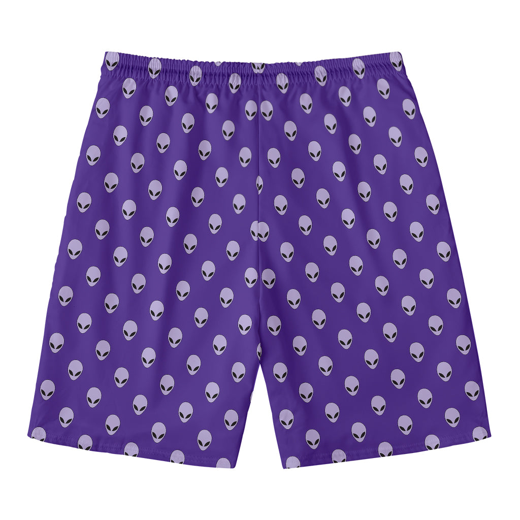 Purple Alien Face Pattern Print Men's Swim Trunks