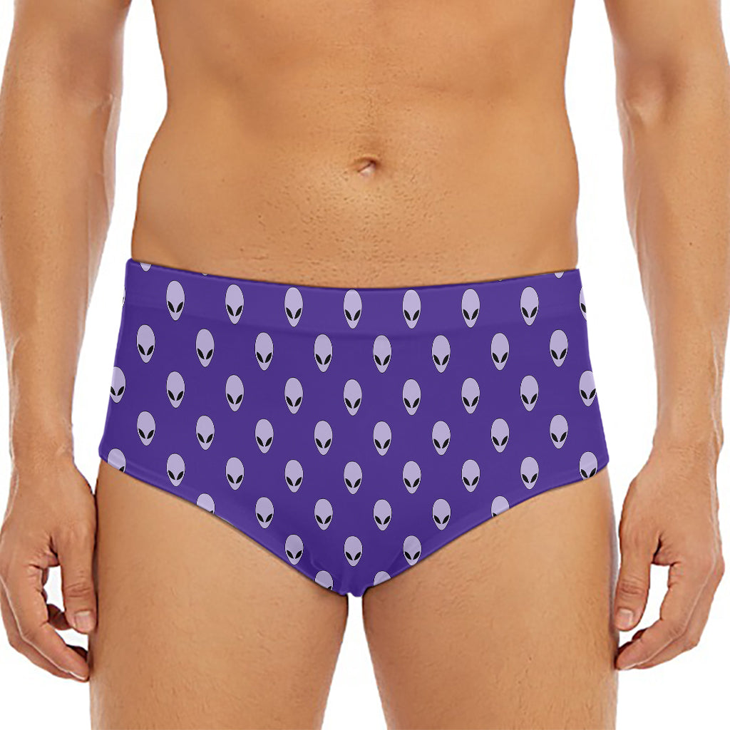 Purple Alien Face Pattern Print Men's Triangle Swim Briefs