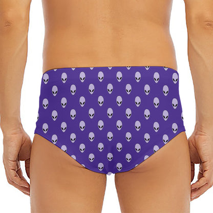 Purple Alien Face Pattern Print Men's Triangle Swim Briefs