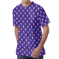 Purple Alien Face Pattern Print Men's Velvet T-Shirt