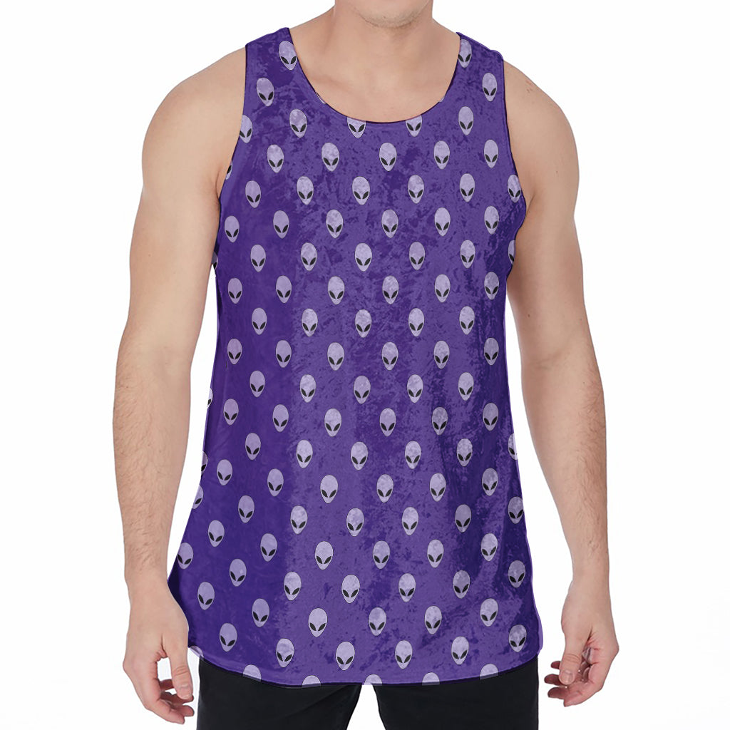 Purple Alien Face Pattern Print Men's Velvet Tank Top