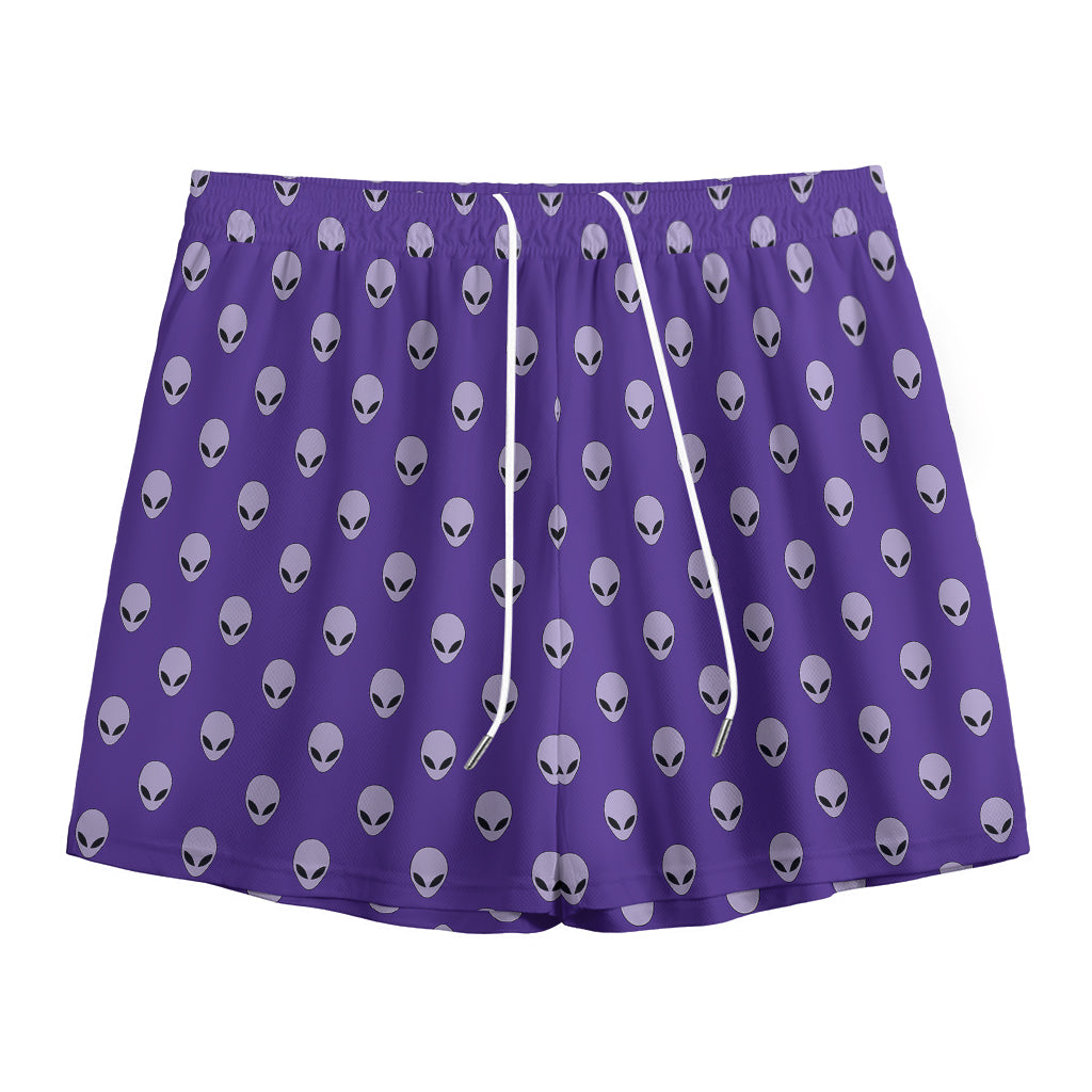 Purple Alien Face Pattern Print Mesh Shorts