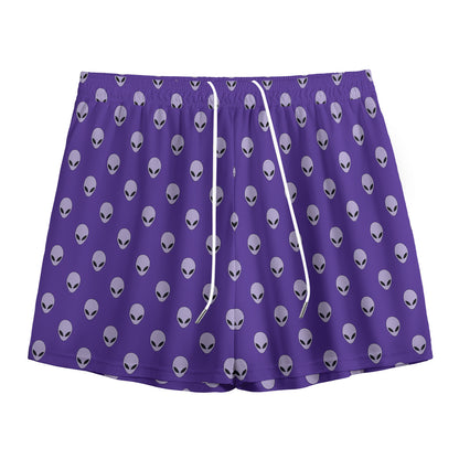 Purple Alien Face Pattern Print Mesh Shorts