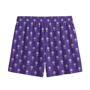 Purple Alien Face Pattern Print Mesh Shorts