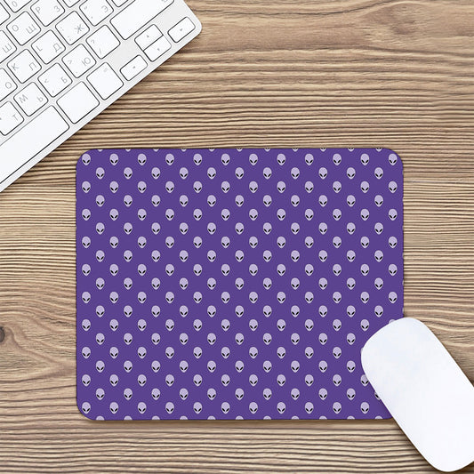 Purple Alien Face Pattern Print Mouse Pad