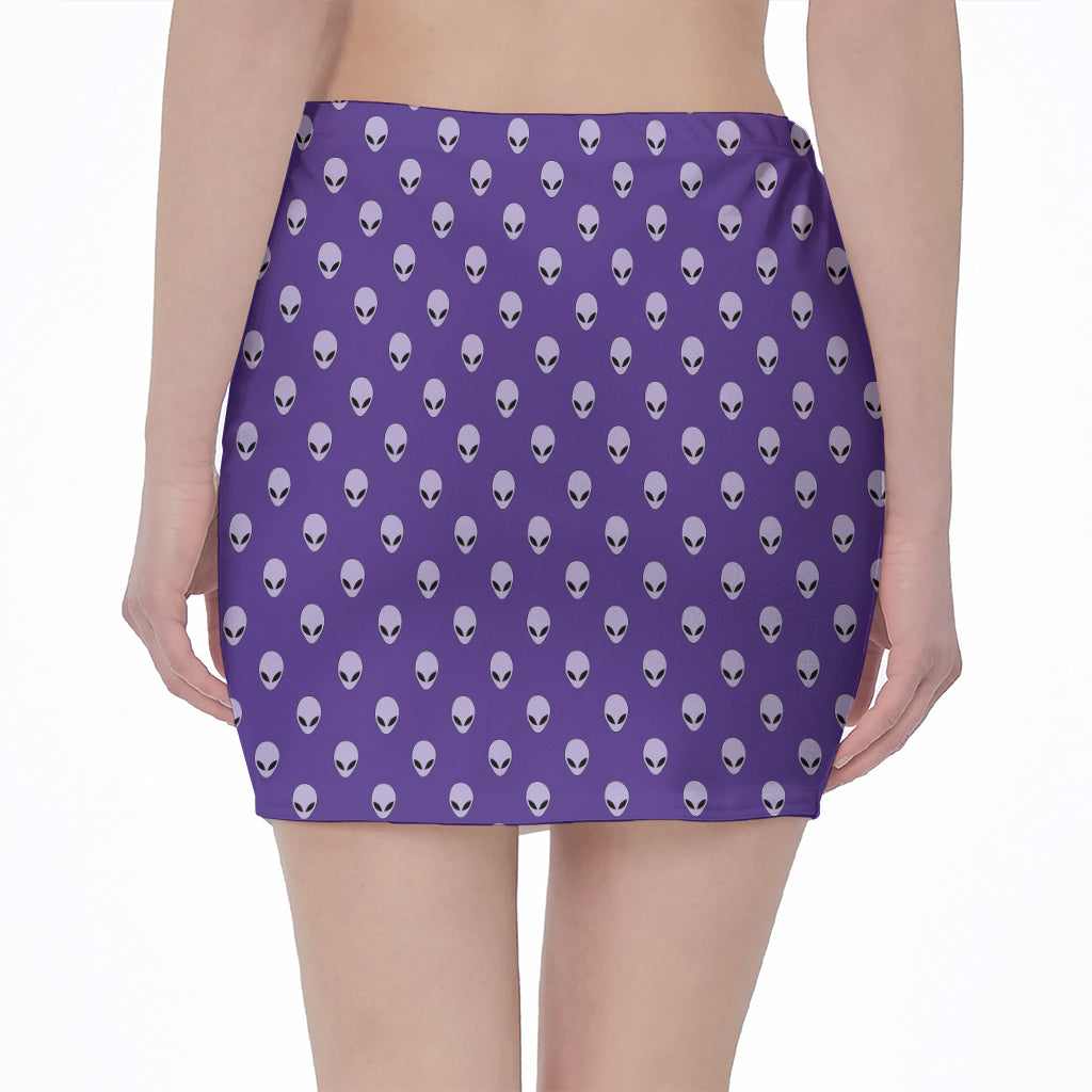 Purple Alien Face Pattern Print Pencil Mini Skirt