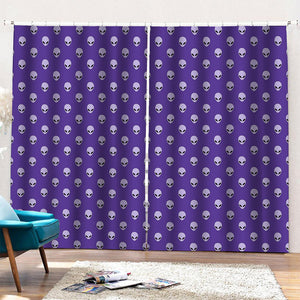 Purple Alien Face Pattern Print Pencil Pleat Curtains