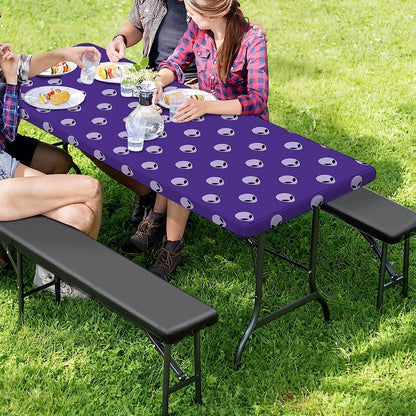 Purple Alien Face Pattern Print Picnic Table Cover