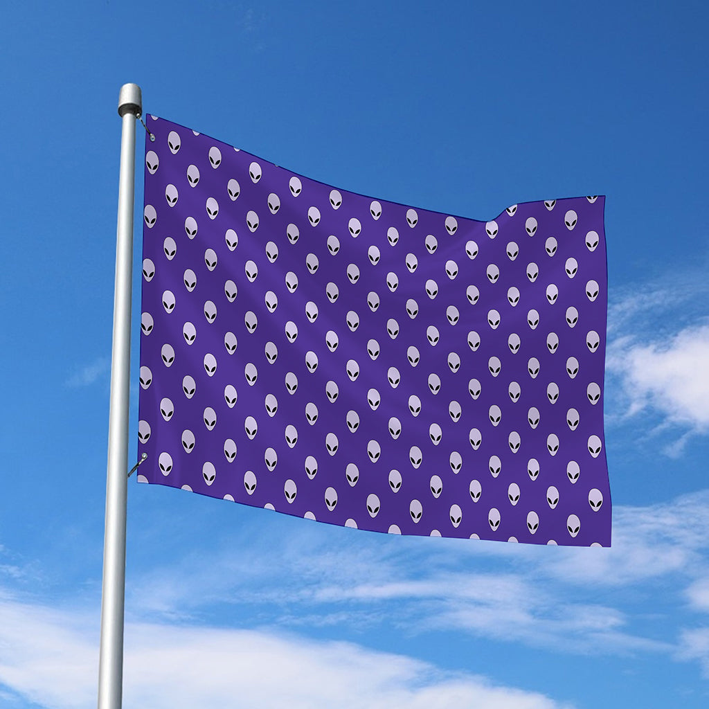 Purple Alien Face Pattern Print Polyester Flag