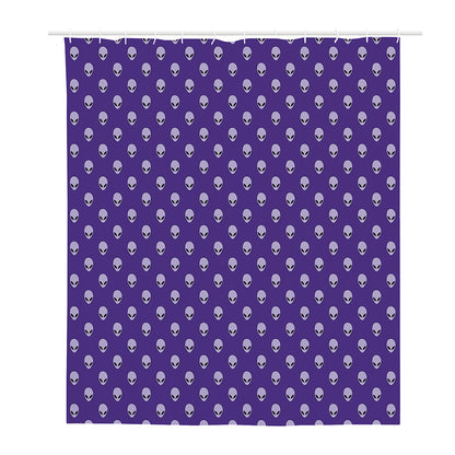 Purple Alien Face Pattern Print Polyester Shower Curtain