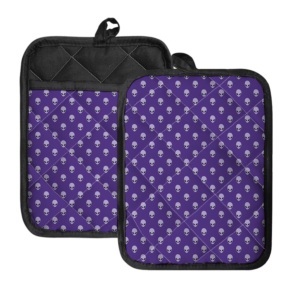 Purple Alien Face Pattern Print Pot Holders With Pocket